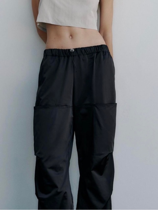 Pants - ZARA‎ Black Utility Cargo Pants Elastic Waist Techwear Size S